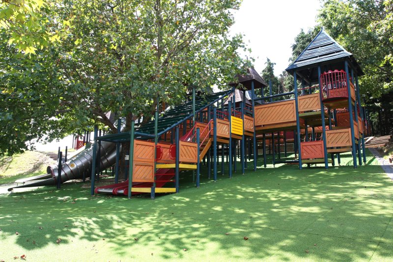 冒険斜面園地には、子供が思う存分楽しめるような大型遊具があり、幅広い年齢層の子供が遊ぶことができる。