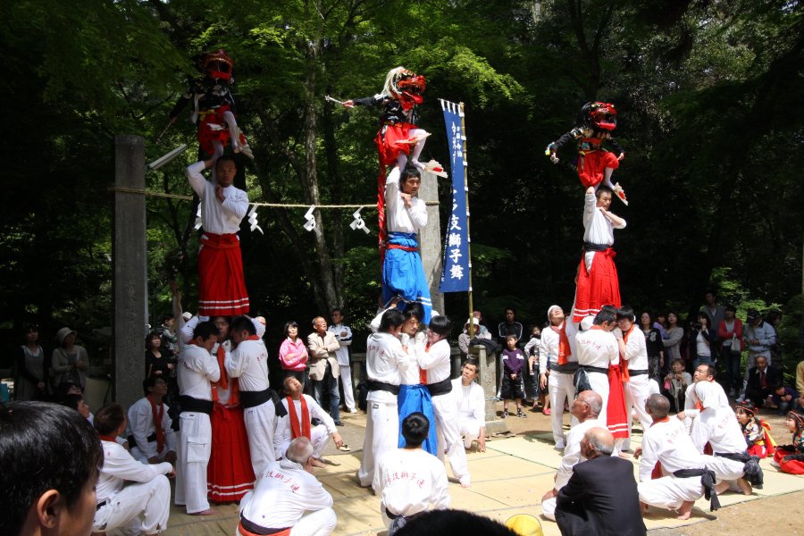 春祭りでは古谷多伎獅子保存会が今治地方独特の獅子舞である継ぎ獅子を披露している。