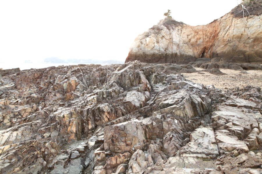 荒々しい海流に揉まれ浸食された岩肌は、海岸にある岩場とは異なった荒々しい表情を見せる。