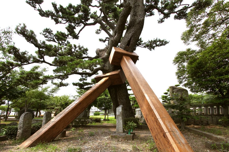 立派な松の老木の下にひっそりと佇む「作兵衛」の本当の墓は、今も献花が絶えない。
