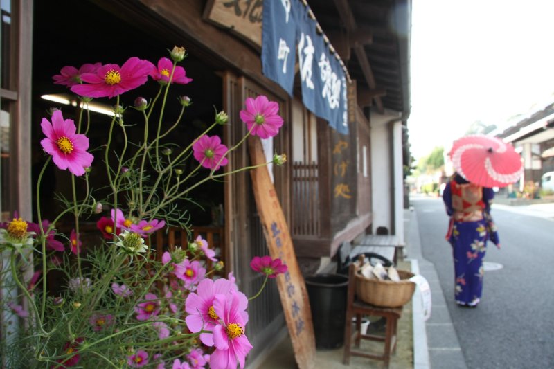 歴史ある町並みの景観に溶け込む外観の休憩所。歩き疲れたらここで休憩する人が多い。 