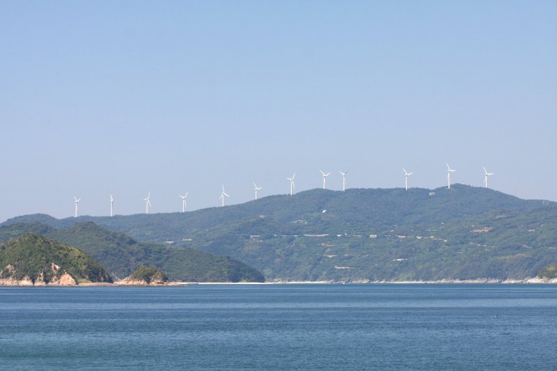ねずみ島からは、佐田岬に立ち並ぶ巨大な風車が回る様子や、天気が良ければ海に落ちる「だるま夕日」が眺められる。