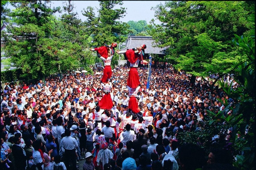 人の上に人が乗り、三継ぎ四継ぎとなっていく様は迫力満点。