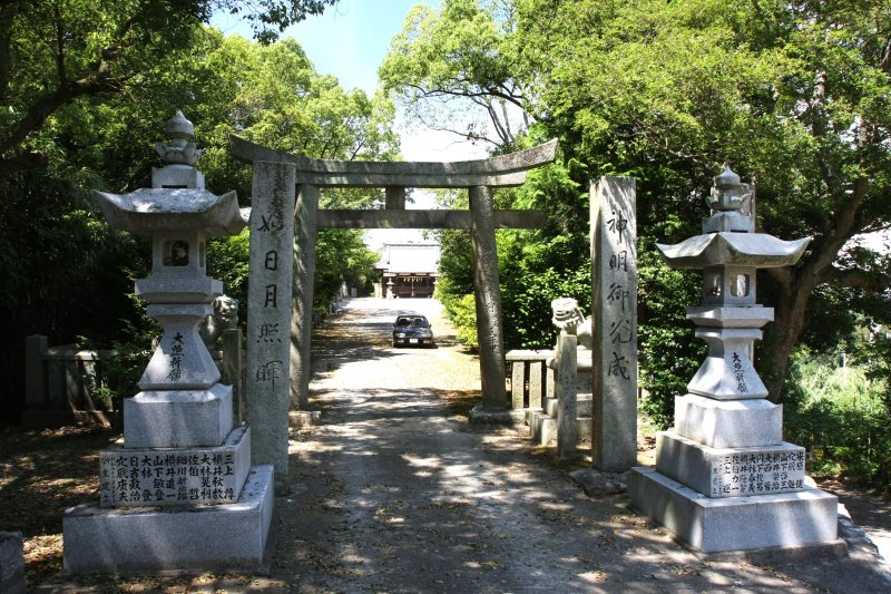 クスノキやウバメガシなどの大木が生い茂る参道は、神聖な雰囲気に包まれている。