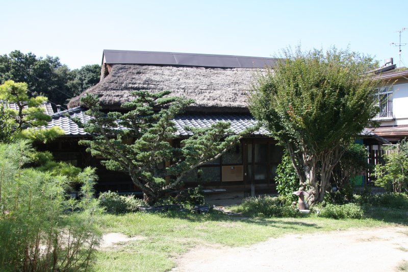 藁葺き屋根の古民家が周囲の緑と調和しており、眺めているだけでも癒される。