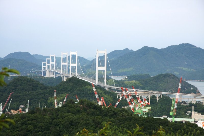 今治を象徴する造船所のドックと来島海峡大橋も一望できる。